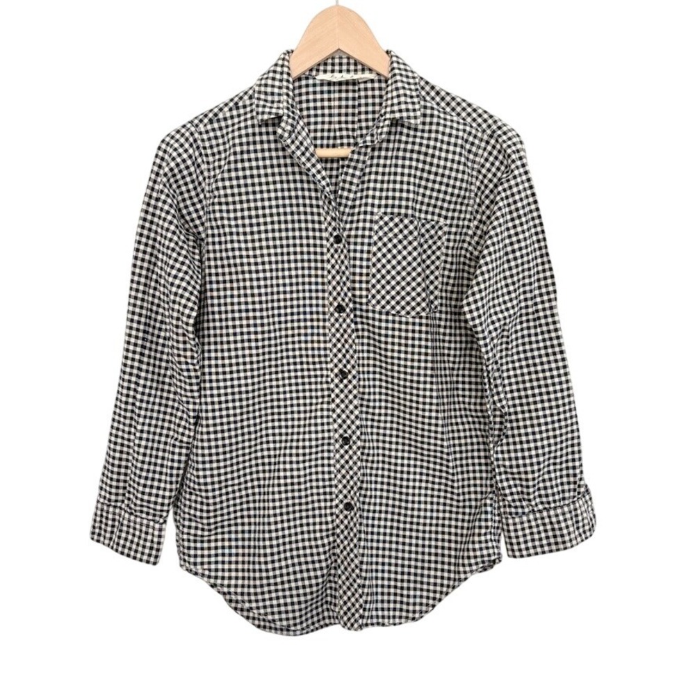 VTG Lady Manhattan Black White Gingham Check Button‎ Down Shirt Blouse Cottage S